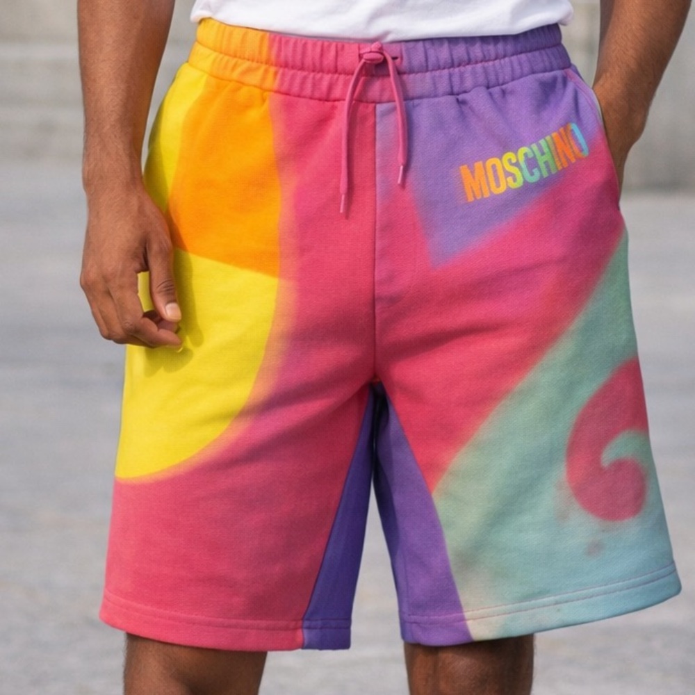 Moschino Rainbow Colorblock Sweat Shorts Men’s Size M Multicolor